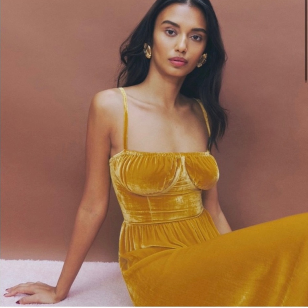 Reformation Inessa Velvet Dress Turmeric